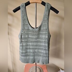 Old Navy Sage Green Pointelle-Knit Sweater Tank Top | 100% Cotton | Size M